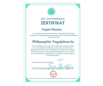 Zertifiziert und von der Yoga Alliance anerkannt.