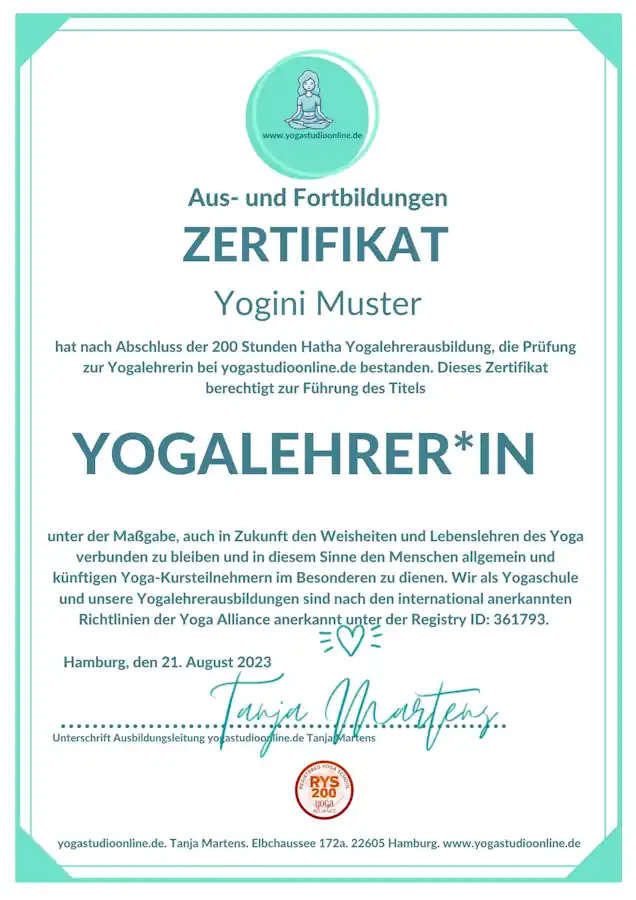 Yoga Alliance anerkanntes Yogalehrerzertifikat